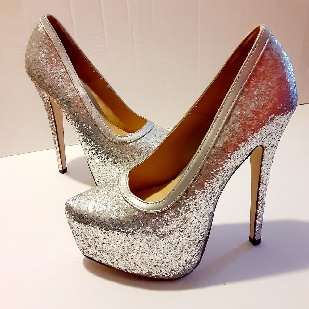 Traffic Silver Glitter Heels- 7.5